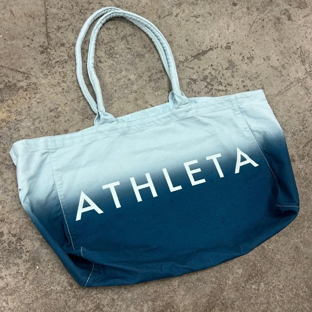 Athleta Large Canvas Blue Gradient Ombré Tote Shoulder Bag Purse